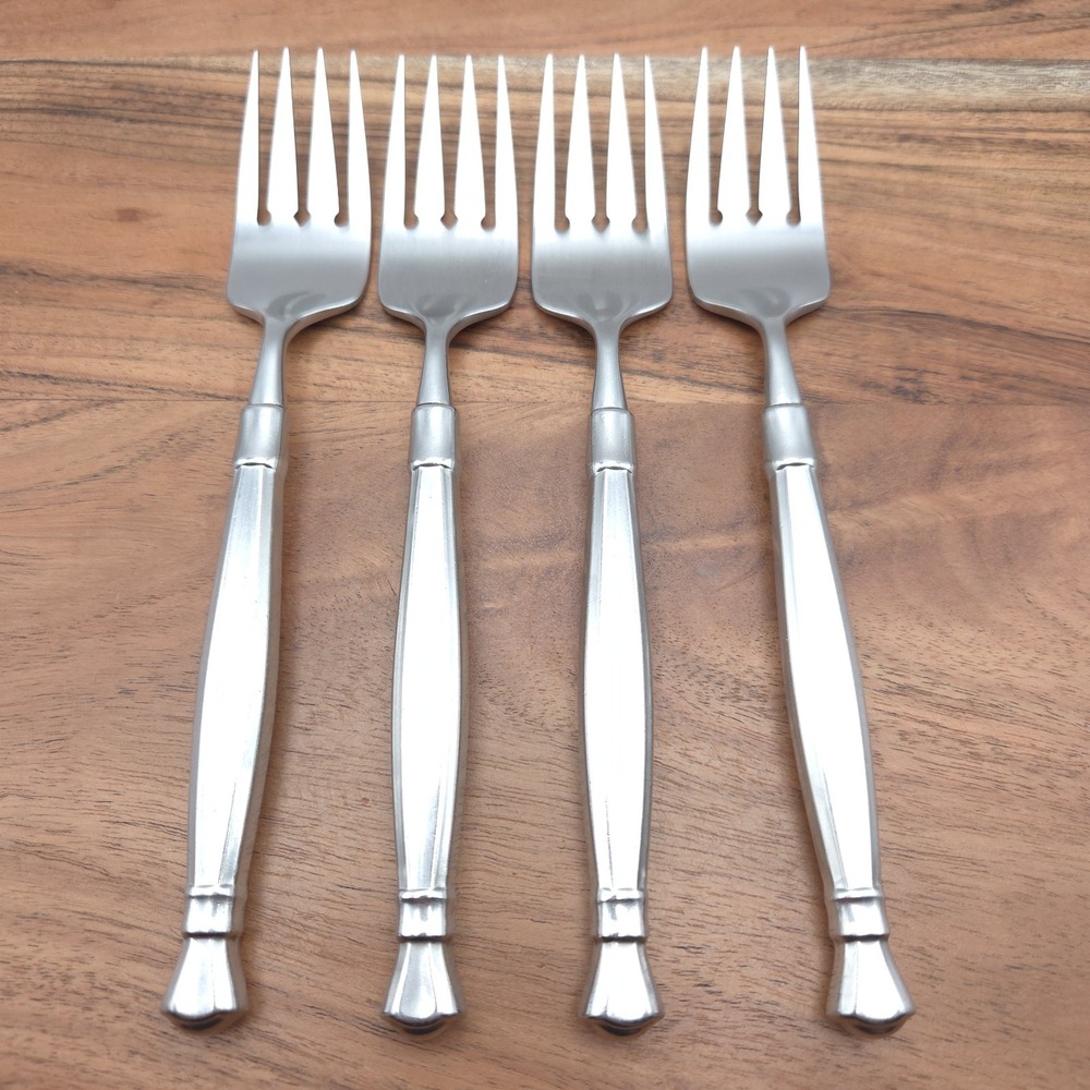 Set Of 4 Vintage Oneida Cube ACT II Salad Forks Satin Stainless Steel 7"